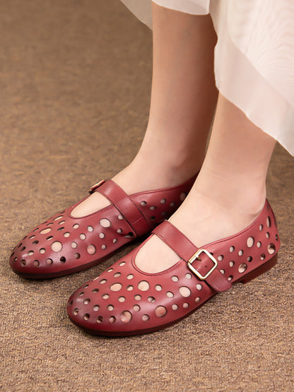 Leather Soft Cutout Low Heel Shoes Ll028