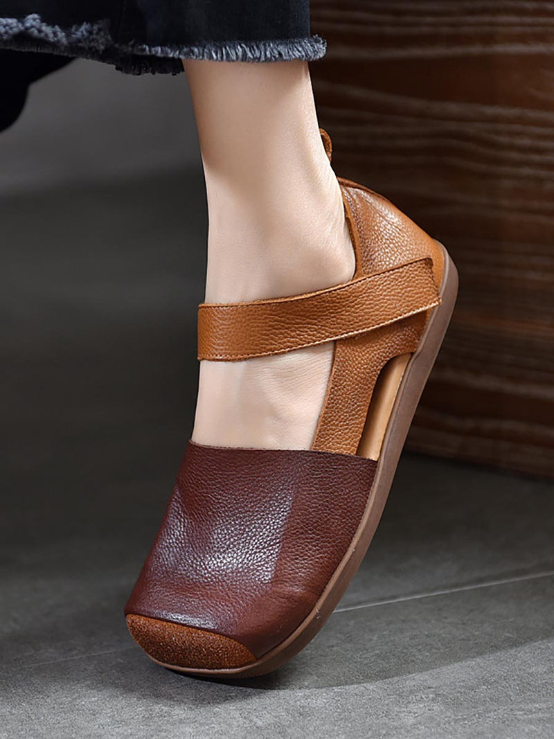 Summer Leather Colorblock Flat Shoes Bn1003