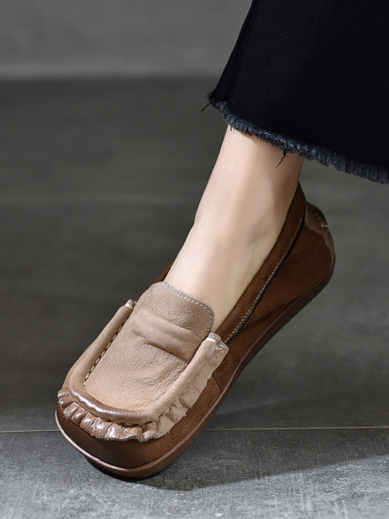 Summer Retro Leather Colorblock Spliced Shoes As1059