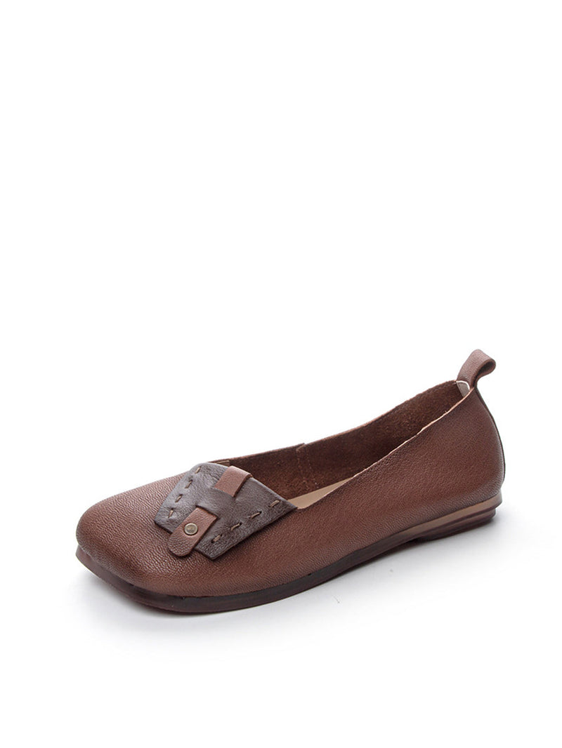 Summer Colorblock Leahter Soft Flat Shoes Kl1025