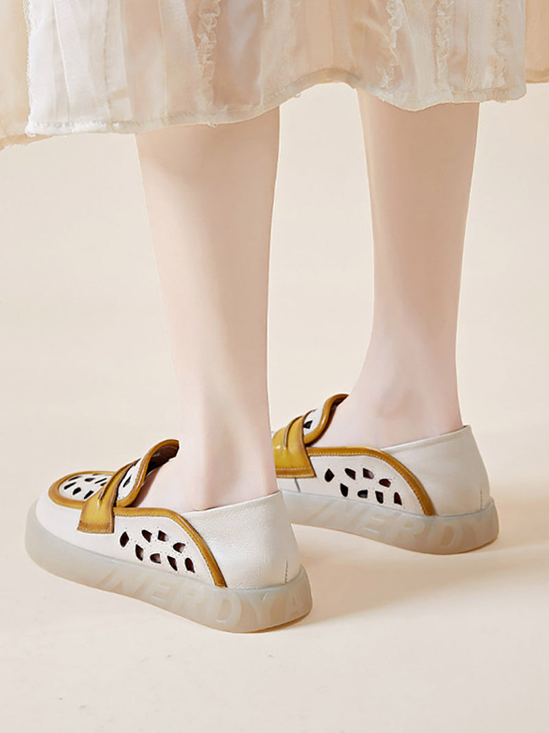 Summer Leather Colorblock Flat Shoes Fg1005