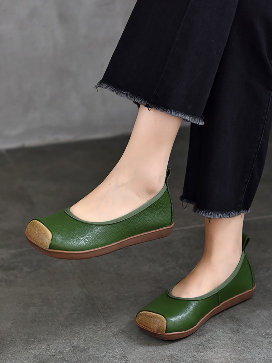 Summer Soft Leather Colorblock Flat Shoes Rr1021