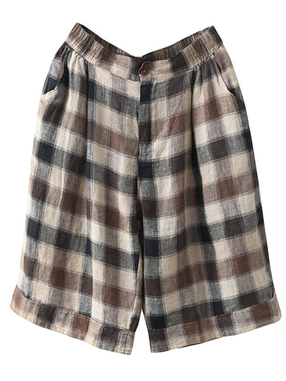 Summer Plaid Linen Wide-leg Pants Pp1028