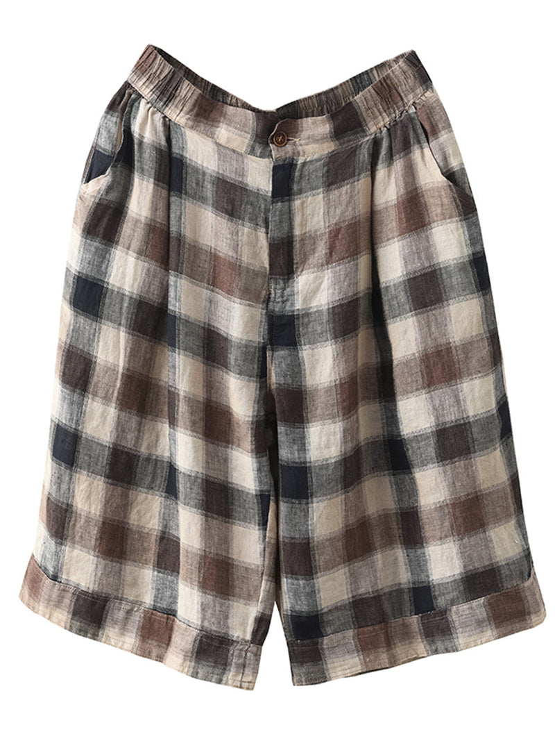 Summer Plaid Linen Wide-leg Pants Pp1028