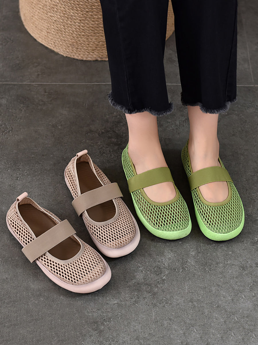 Low Heel Leather Summer Mesh Shoes