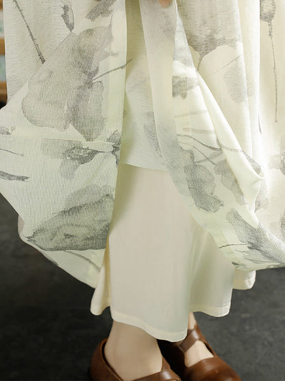 Summer Ink-print Shirred Loose Skirt Kl1027