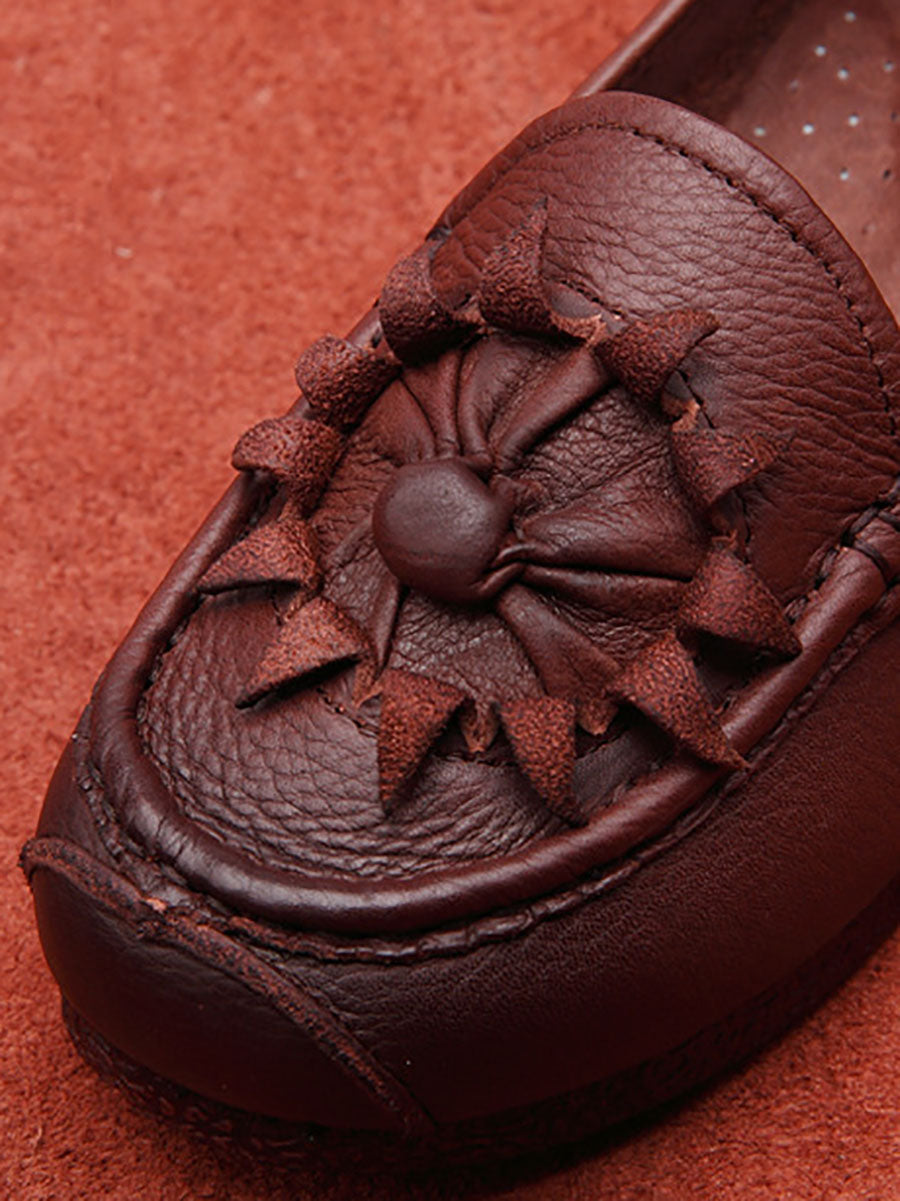 Flower Genuine Leather Low Heel Shoes As1005