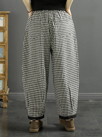 Plaid Summer Cotton Harem Pants Qw1044