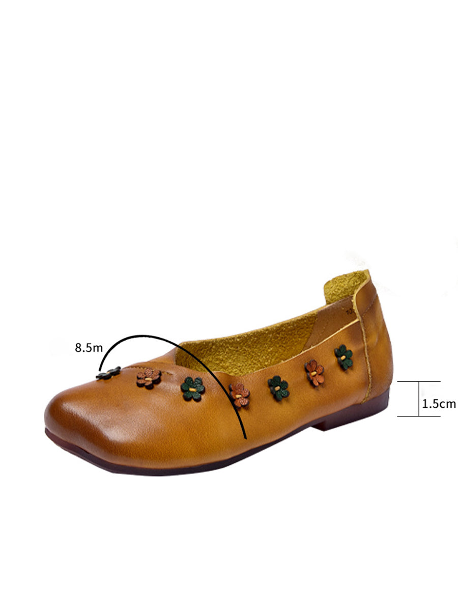 Summer Leather Flower Spliced Flat Shoes Sc1012