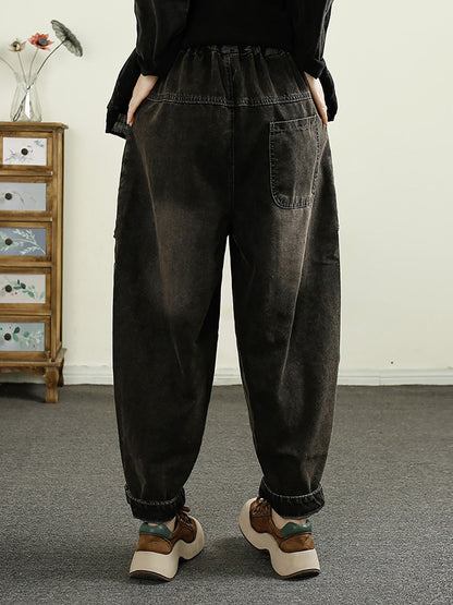 Autumn Patch Spliced Washed Denim Harem Pants Ai1052