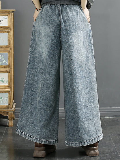 Summer Embroidery Denim Wide-leg Pants Aa1039