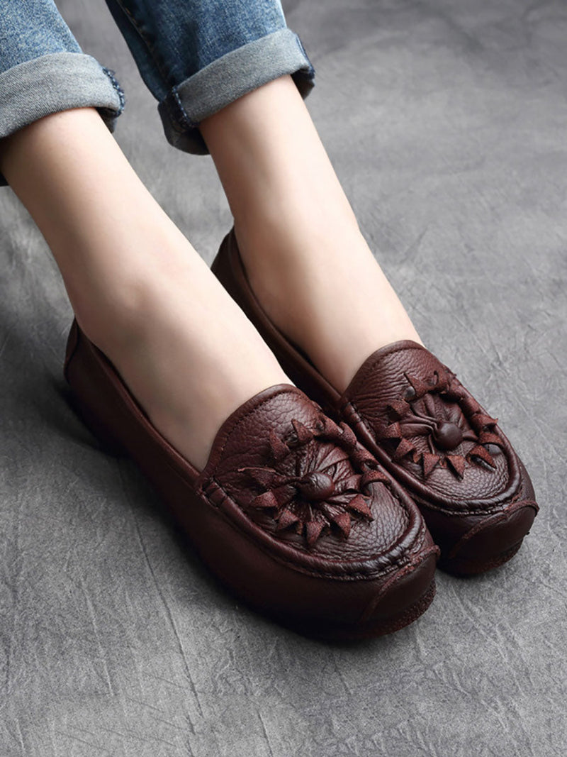 Flower Genuine Leather Low Heel Shoes As1005
