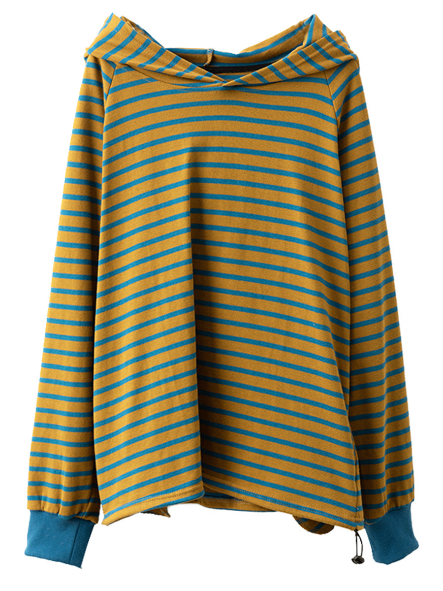 Autumn Stripe Colorblock Hooded Sweatshirt Ai1025
