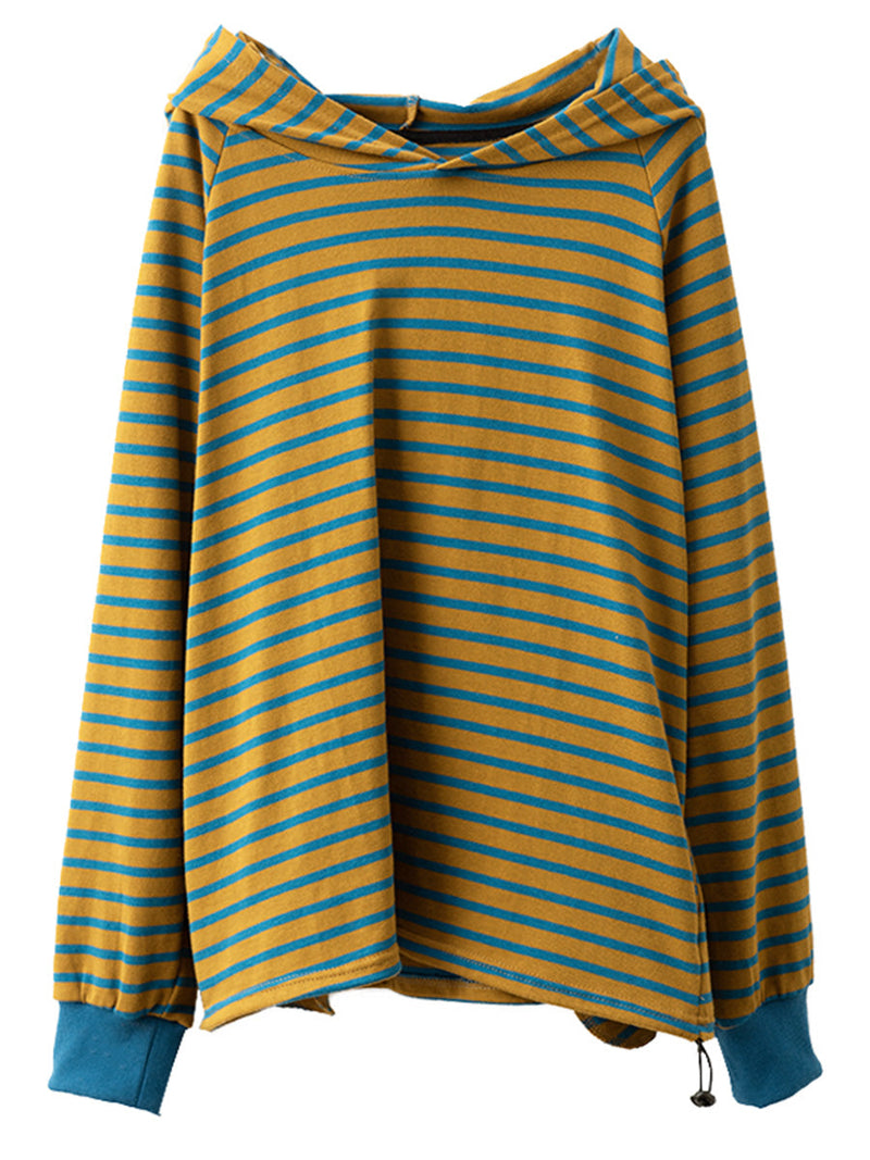 Autumn Stripe Colorblock Hooded Sweatshirt Ai1025