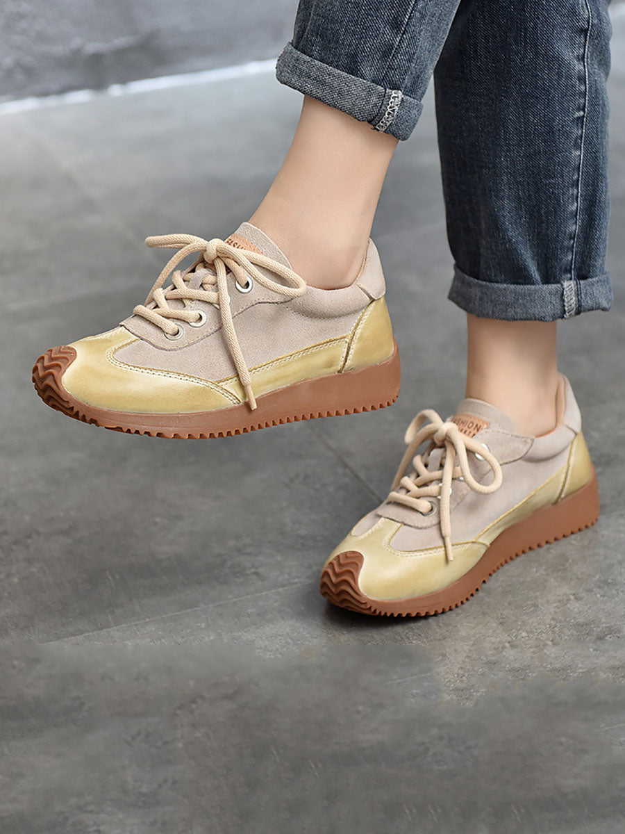 Leather Colorblock Strap Mid Heel Sport Shoes Ba1028