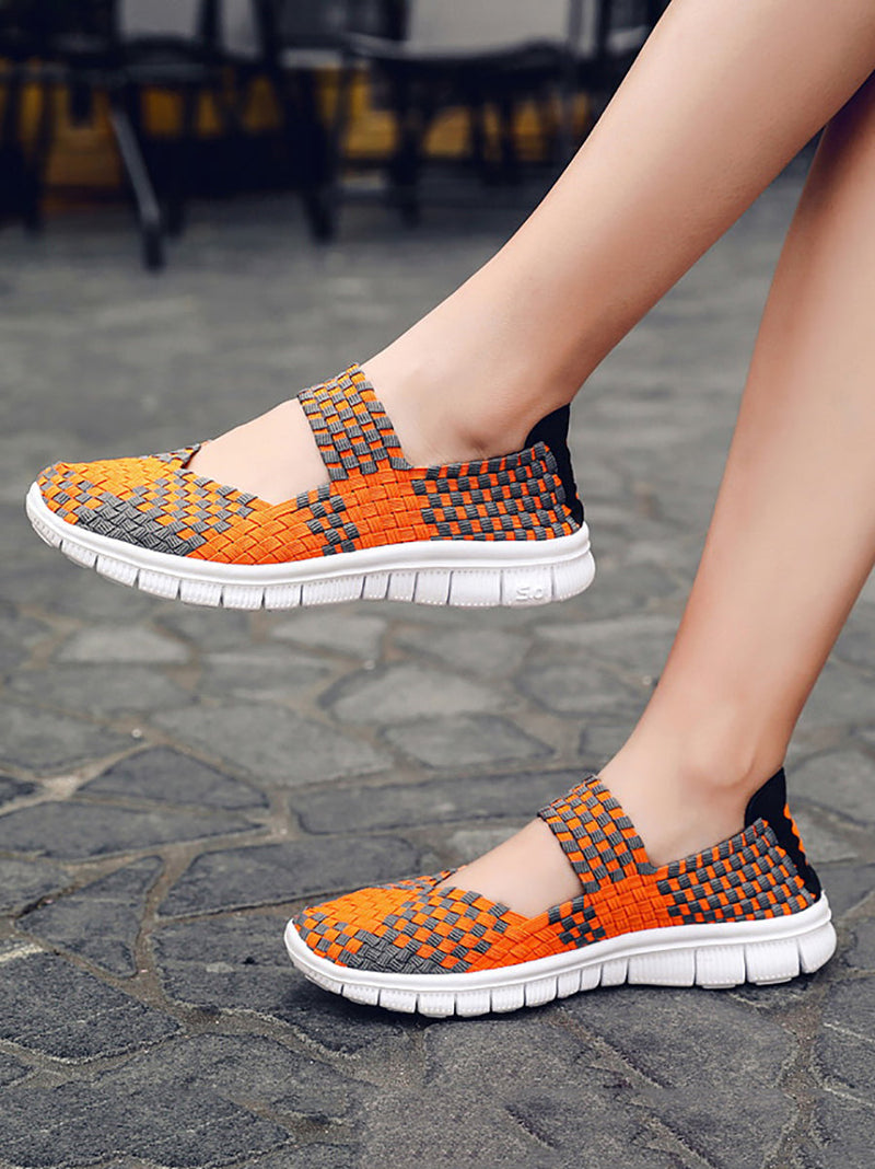 Summer Colorblock Weave Flat Shoes Rr1017