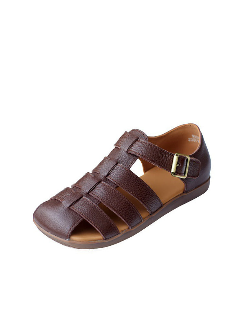 Summer Leather Spliced Flat Shoes Fd036