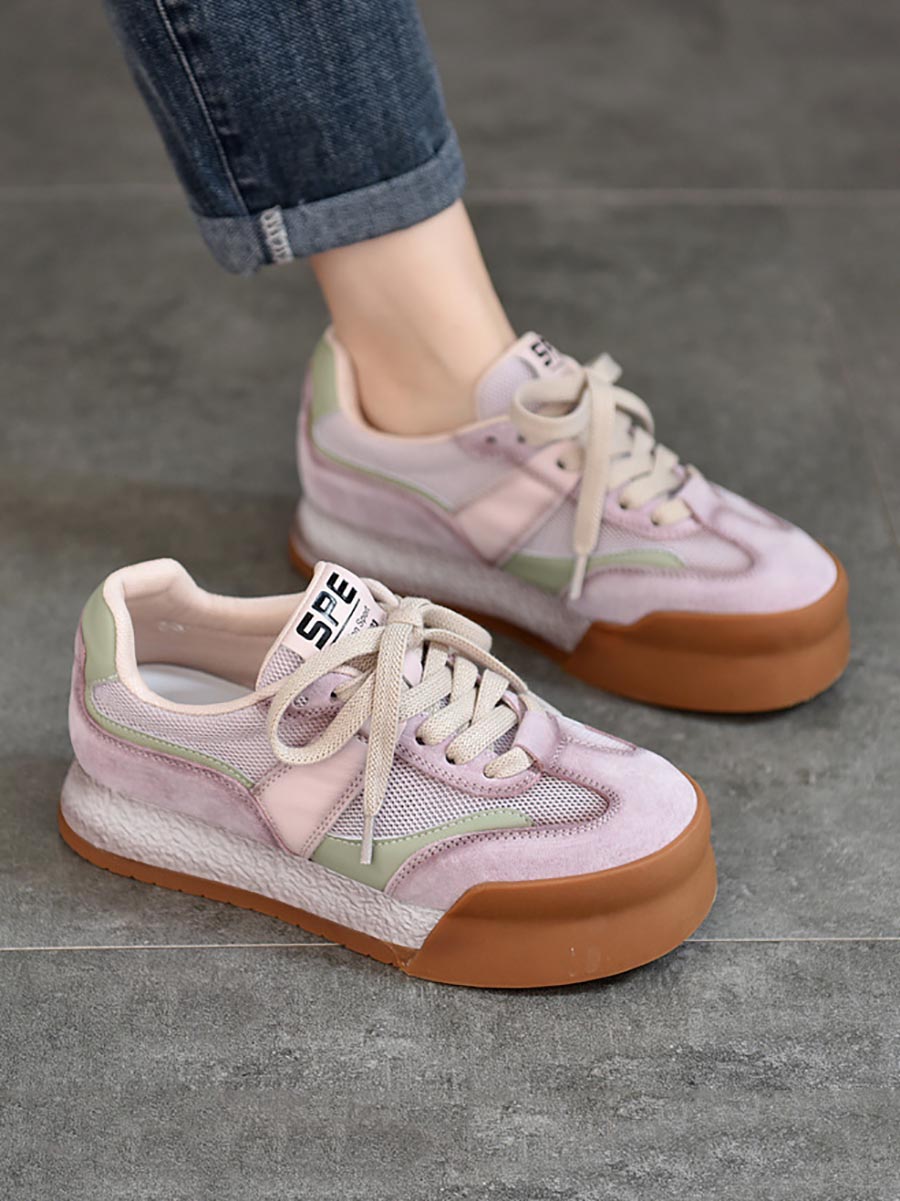 Summer Mesh Leather Spliced Breathable Platform Shoes Xx1021
