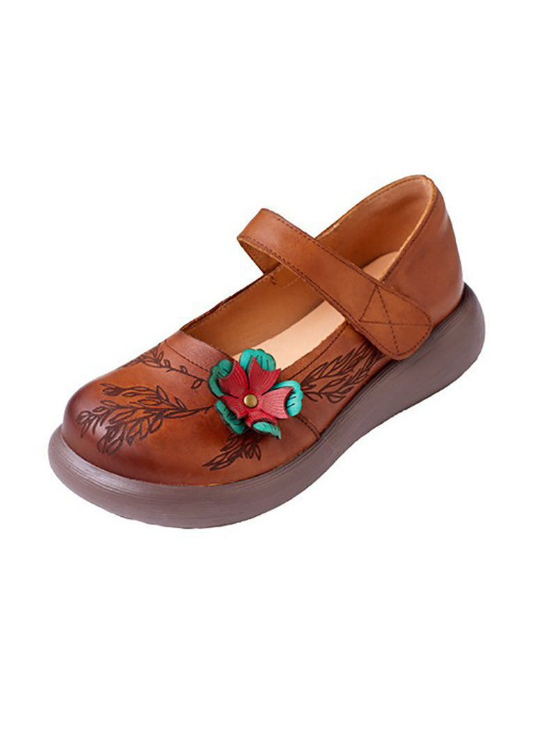 Summer Leather Flower Mid-heel Shoes Zz1036