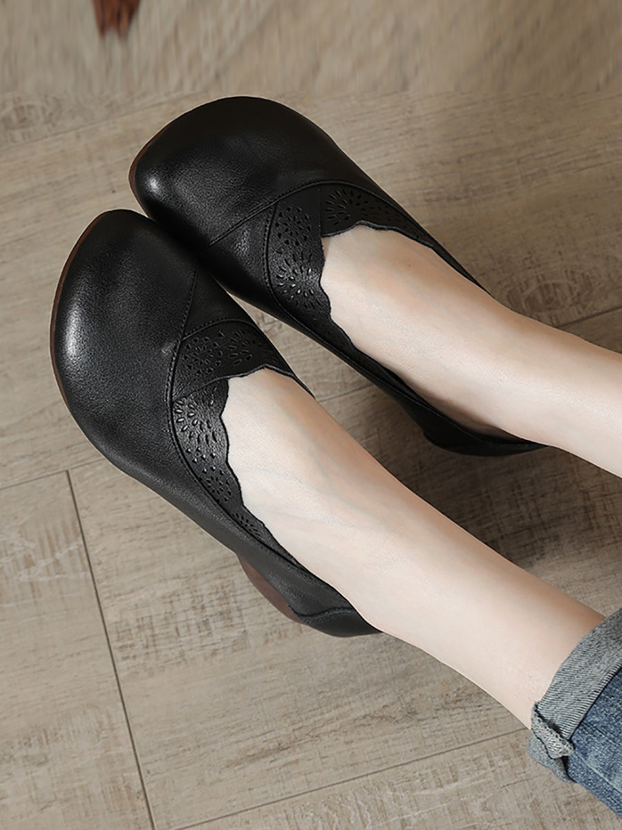 Artsy Soft Leather Spliced Low Heel Shoes Rr1048