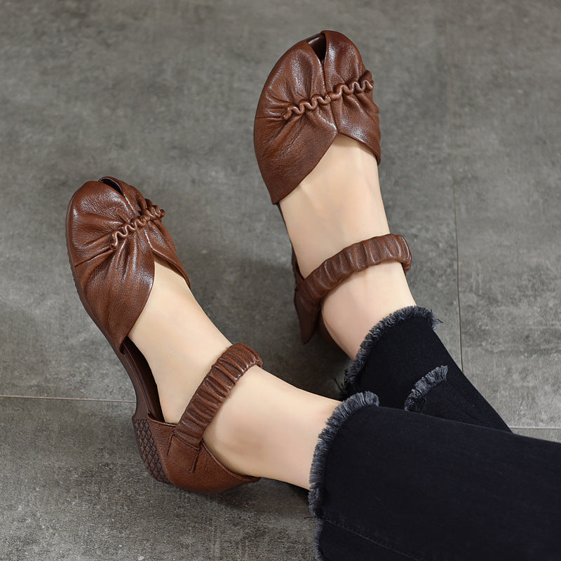 Summer Artsy Leather Low-heel Shoes Ui1021