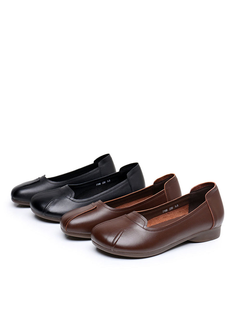 Summer Commute Leather Spliced Low Heel Shoes As1006