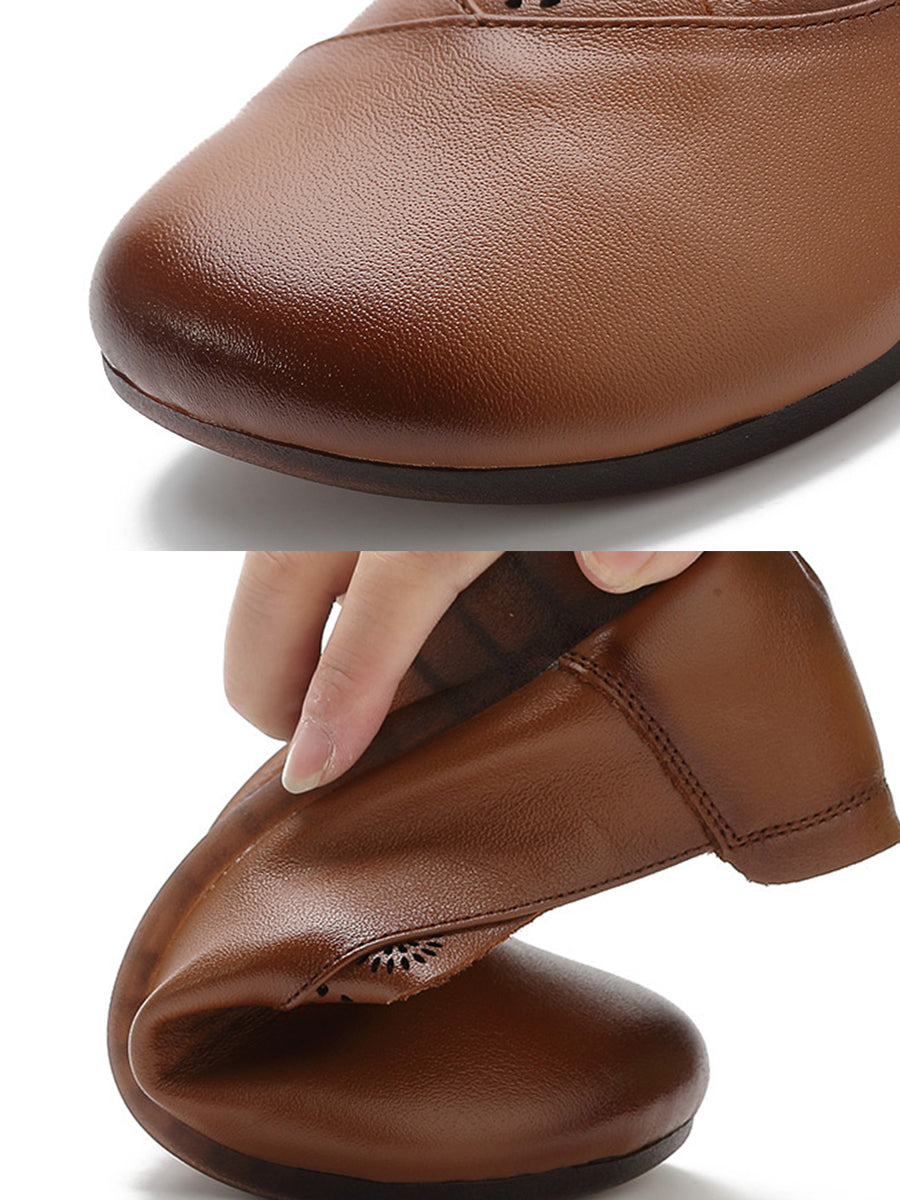 Artsy Soft Leather Spliced Low Heel Shoes Rr1048
