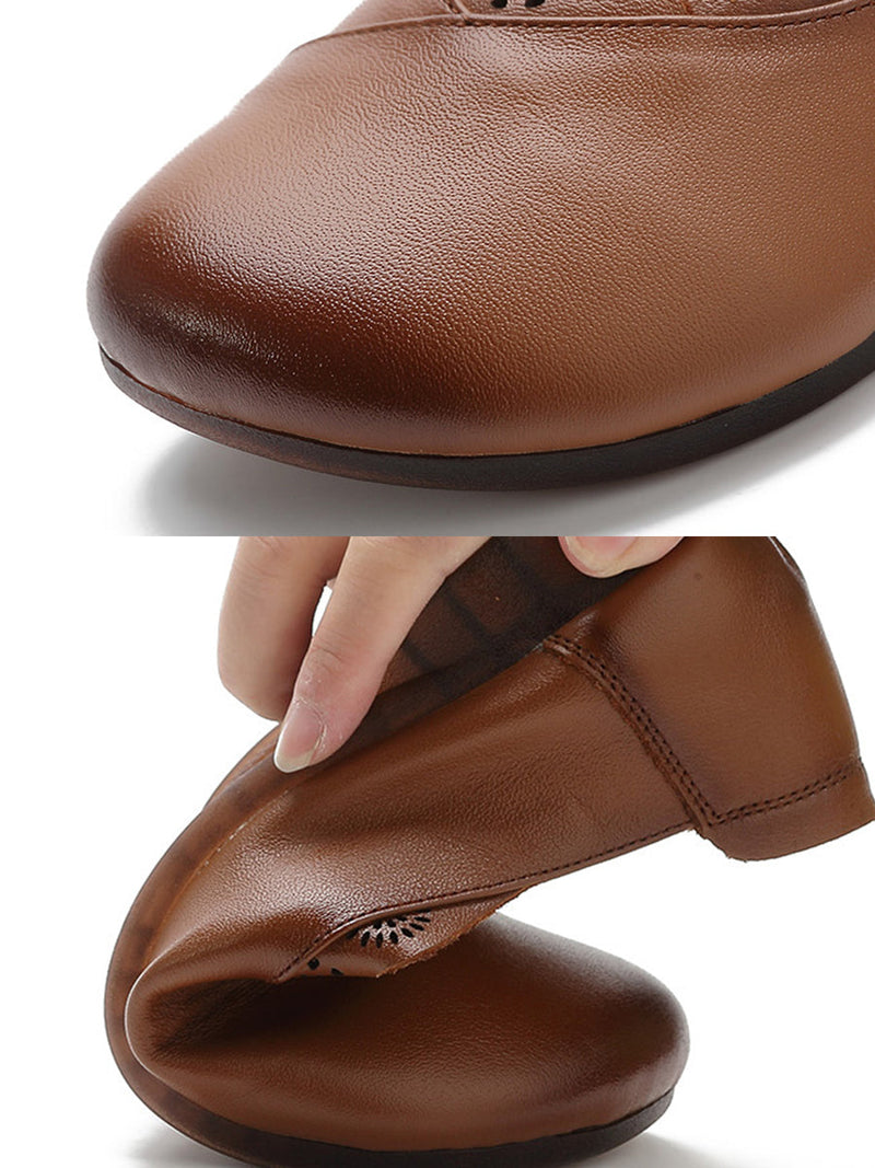 Artsy Soft Leather Spliced Low Heel Shoes Rr1048