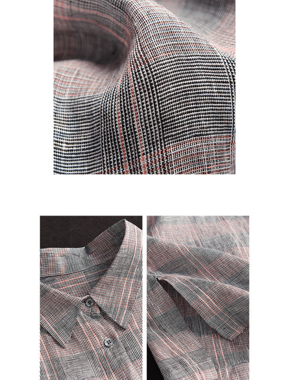 Retro Summer Plaid Linen Button-up Blouse Co1006