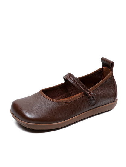 Leather Square Toe Flat Shoes At1040