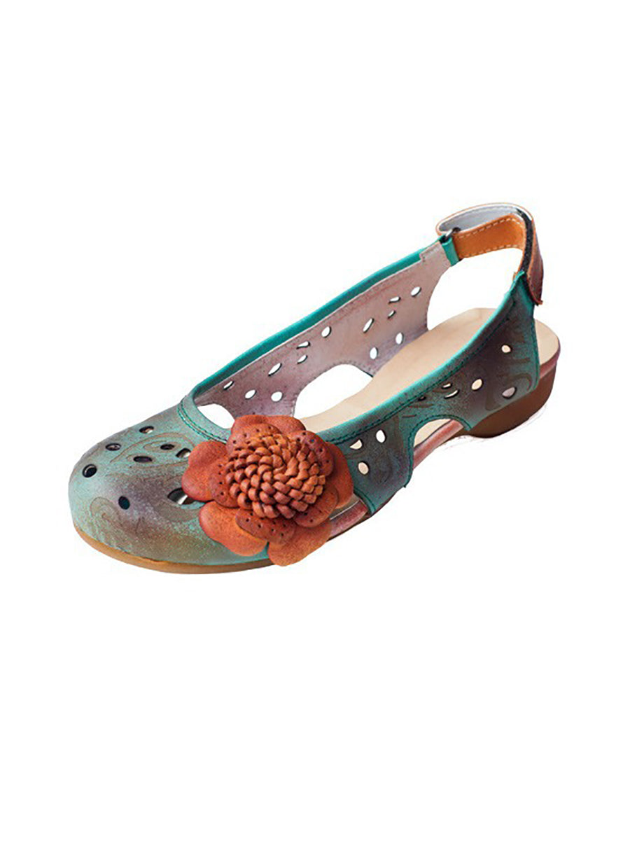 Summer Artsy Leather Flower Spliced Sandals Ui1014