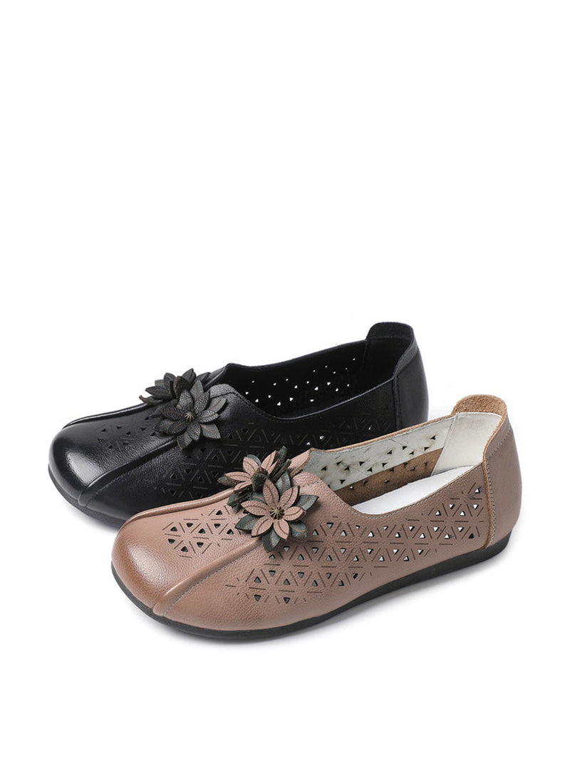 Leather Flower Cutout Flat Shoes Pa1026