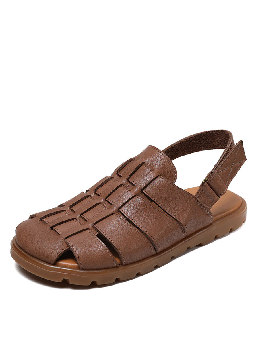 Summer Leather Spliced Flat Slippers Aa1015
