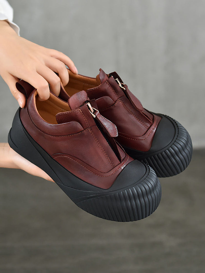 Genuine Leather Zipper Platform Shoes Wg035