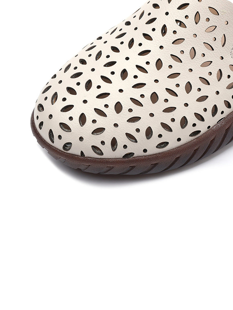 Summer Leather Cutout Flat Soft Shoes Ui1027