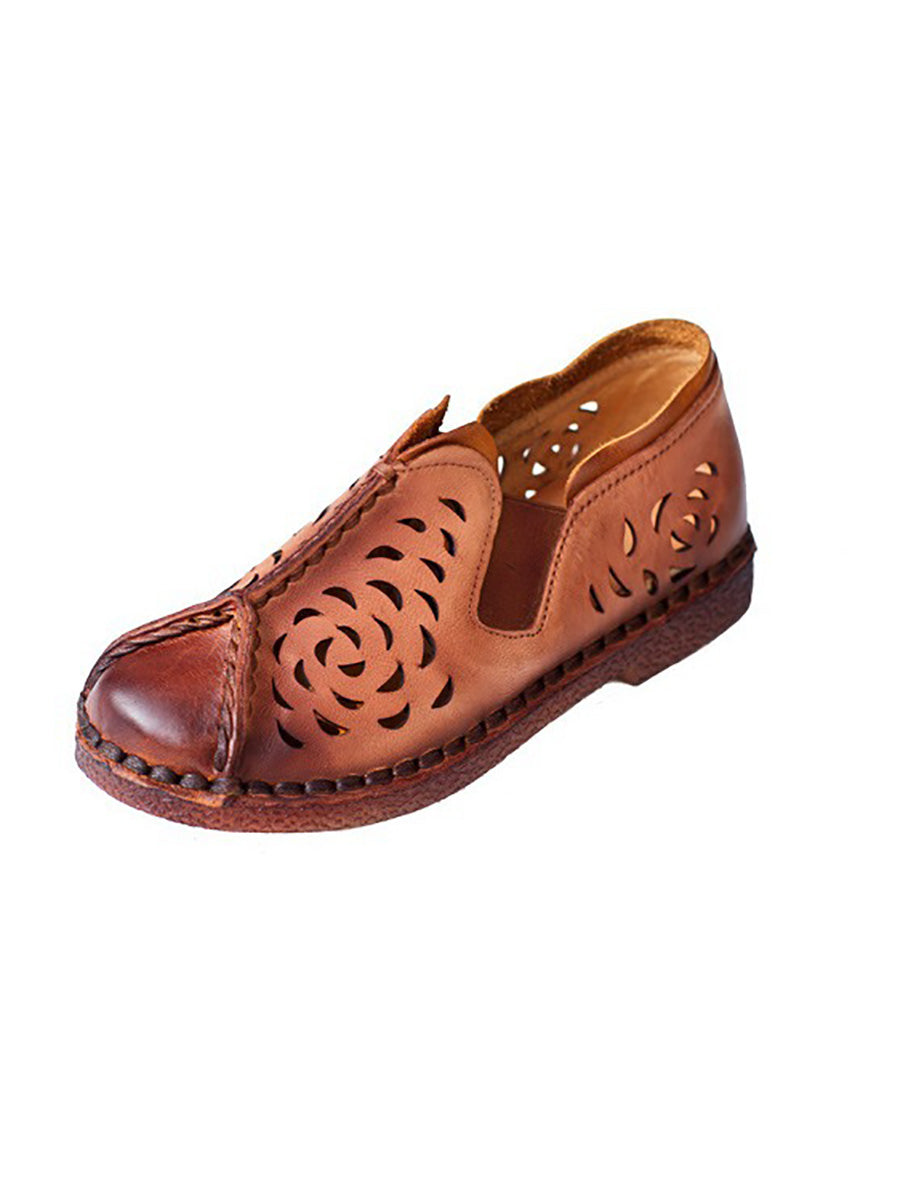 Summer Genuine Leather Cutout Spliced Falt Shoes Ll003