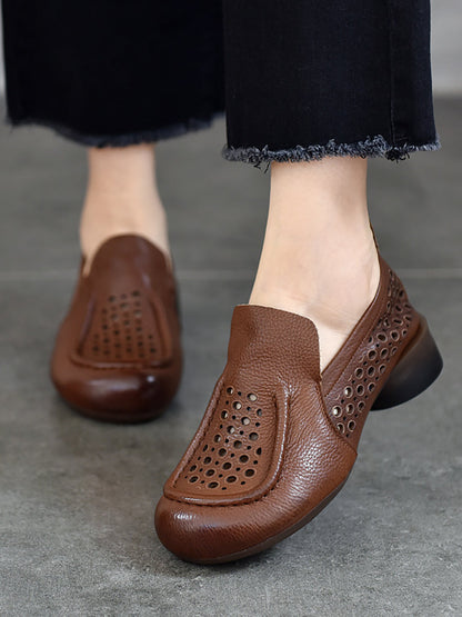 Summer Cutout Leather Low Heel Shoes Kl1023