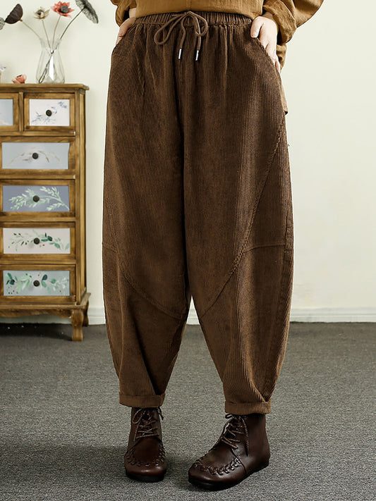 Autumn Corduroy Spliced Cotton Harem Pants Ai1047