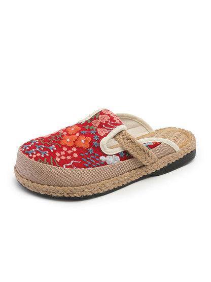 Cotton Flower Embroidery Slippers Summer