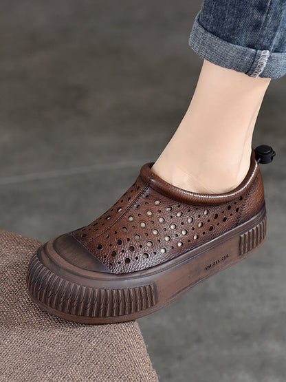 Summer Leather Cutout Platform Shoes Aa1048