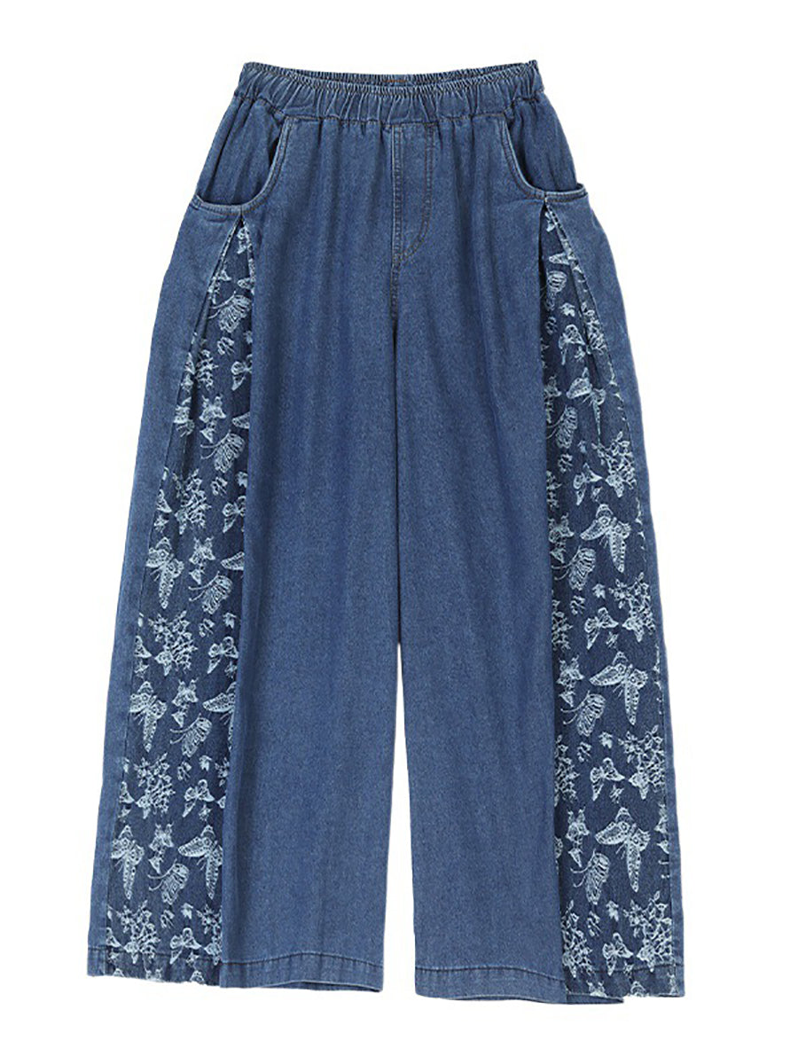 Summer Butterfly Spliced Wide-leg Denim Pants Co1030