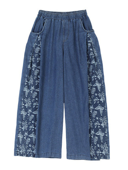 Summer Butterfly Spliced Wide-leg Denim Pants Co1030