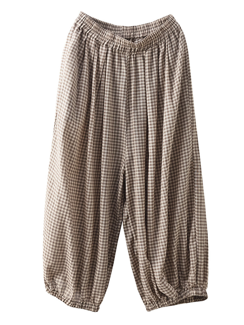 Summer Plaid Cotton Harem Pants Zz1046