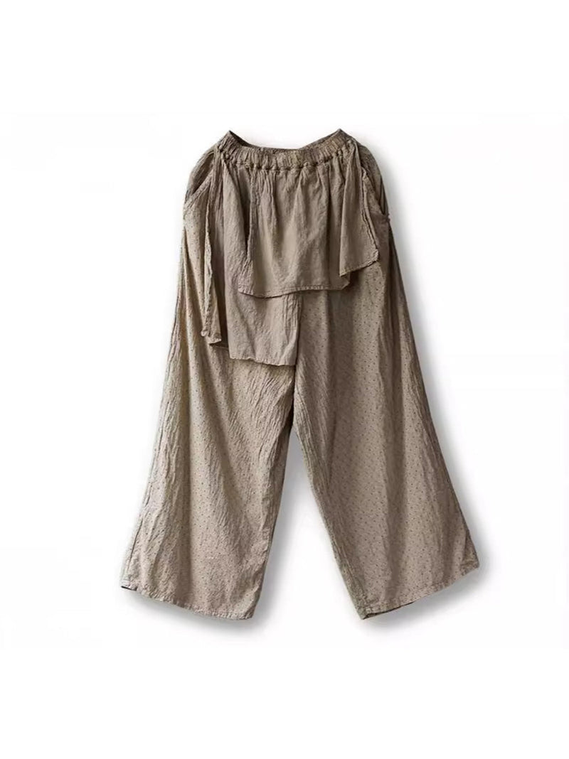 Spring Dot Spliced Cotton Straight-leg Pants Sc1019