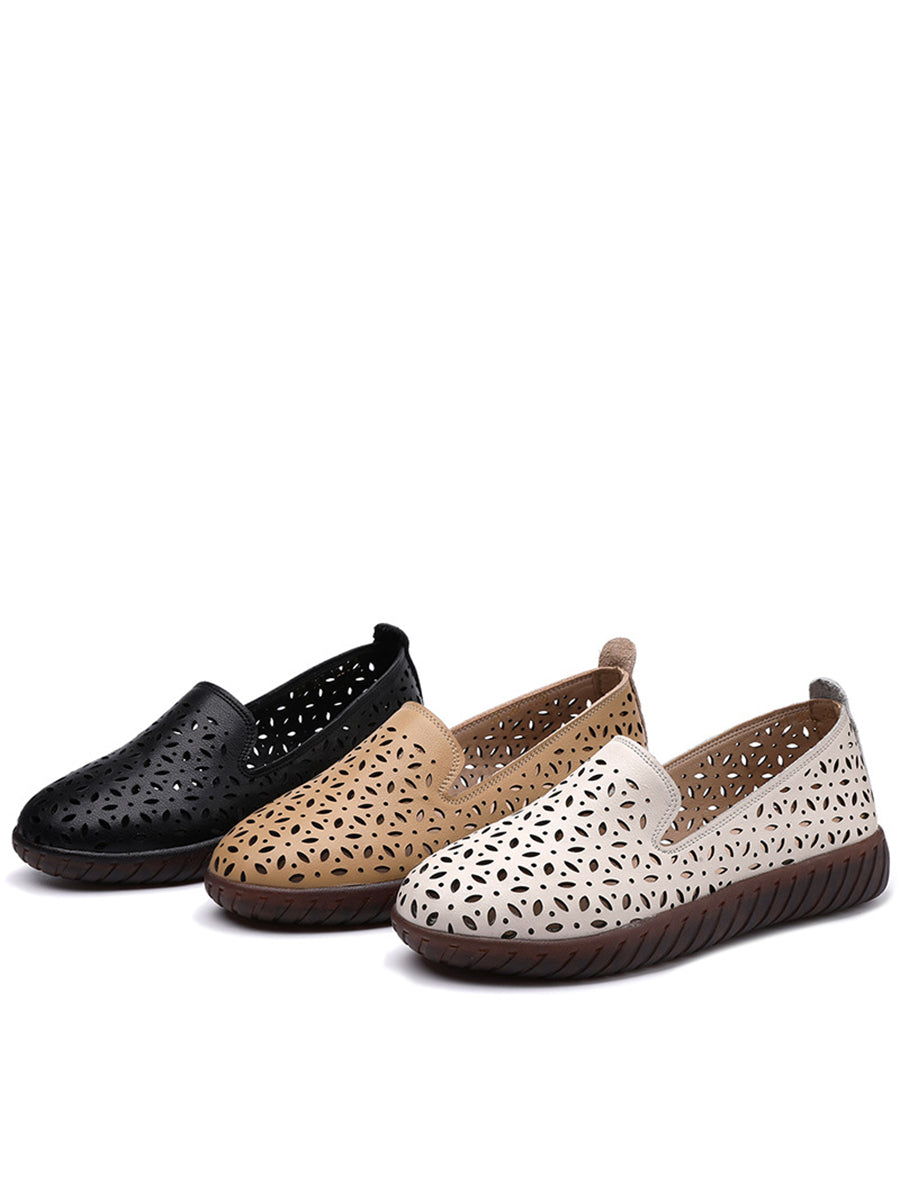 Summer Leather Cutout Flat Soft Shoes Ui1027