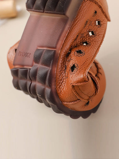 Leather Cutout Spliced Low Heel Shoes Rr1047