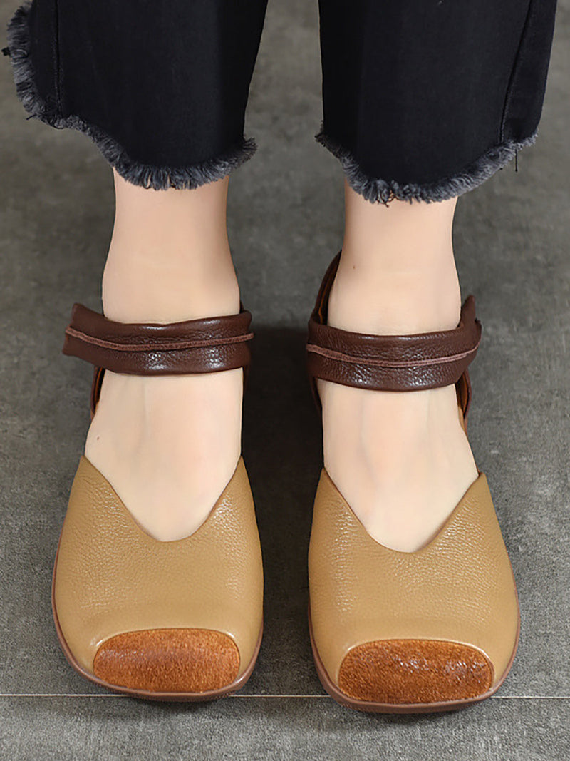 Summer Leather Colorblock Flat Shoes Qw1039