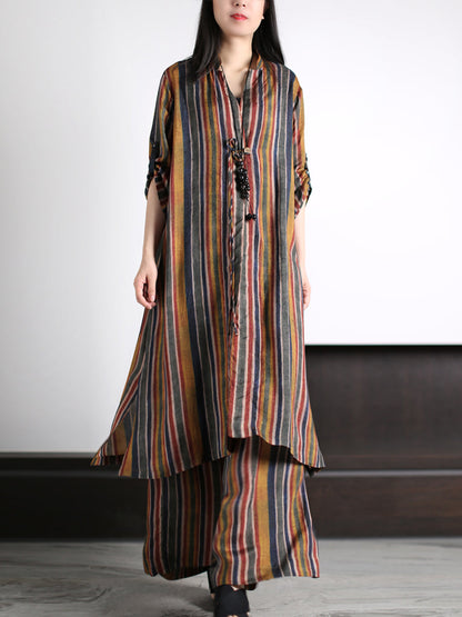 Stripe Loose Long Shirt+pants Xx1029