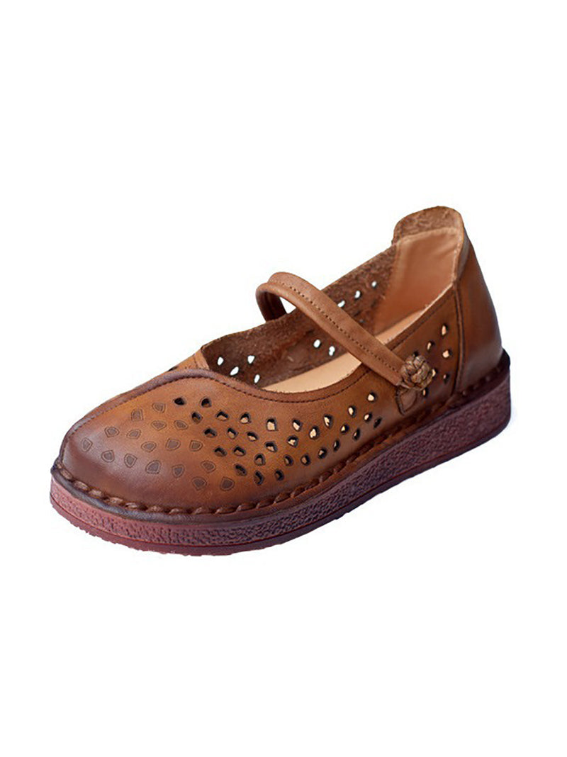 Summer Leather Spliced Cutout Flat Sandals Fg1029