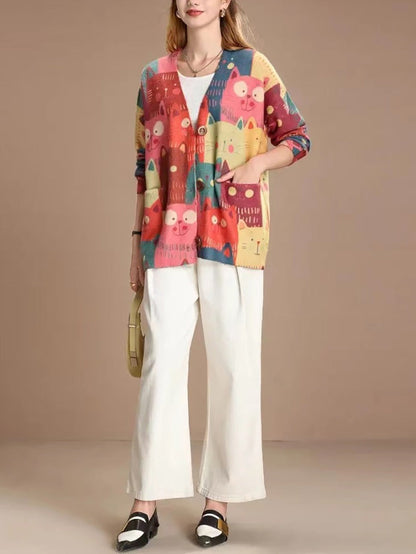 Spring Cat Knitted Cardigan Sweater Pa1005